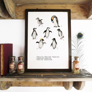 Impression d&#39;art Le dandinement des pingouins - A4 - papier recyclé - antiquité - vintage - planche pour livre