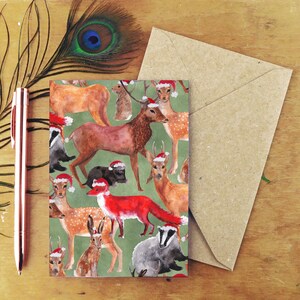 Carte de voeux imprimée animaux de la forêt sylvestre de Noël