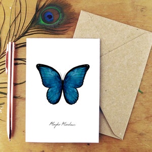 Cartão de felicitações borboleta azul Morpho