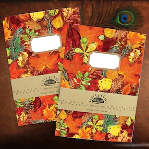 Autumna Fallen Leaves Print Journal and Notebook Set - 2 A5 Notebooks - One Lined, One Plain