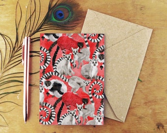 Conspiracy of Lemurs Print Greetings Card - A6 - Blank Inside - Recycled Card - Plastic Free Packaging
