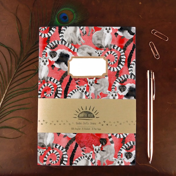 Conspiracy of Lemurs Print Notebook - Recycled - A5 - Plain Pages