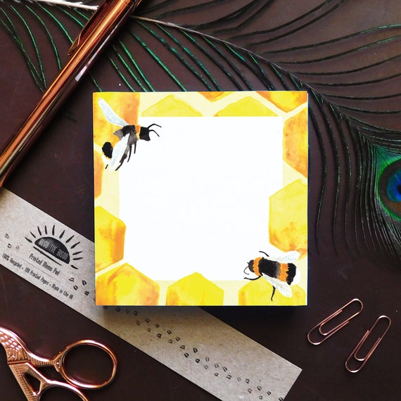 100 Page Tear Off Recycled Memo Pad - Mellifera Honeybee Print Notepad - Shopping & To-Do-List