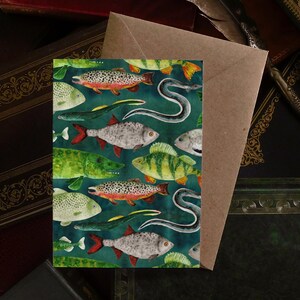 Flumens Freshwater Fish Print A6 Notecard - Blank Inside Greetings Card - Made from Recycled Materials - Hand-painted Watercolour Design