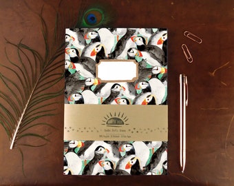 Improbability of Puffins Notebook - Reciclado - A5 - Plain Pages