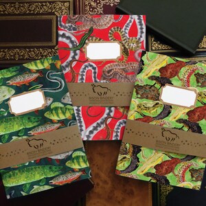 Juego de 3 cuadernos de tapa blanda A5 de vertebrados británicos, 36 páginas lisas, materiales reciclados, diseños de acuarela (peces, reptiles y anfibios)
