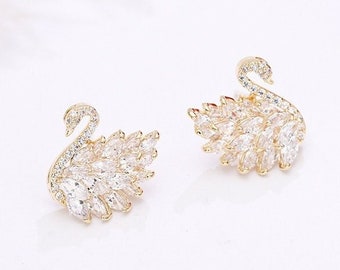 Swan Tassel crystal Earrings Silver S925 Gold plated