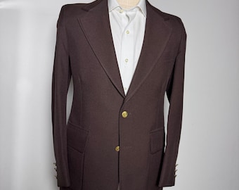 Blazer Palm Beach de los años 70 para hombre, talla 36R, color marrón liso, estilo vintage de los años 70, con botones dorados.