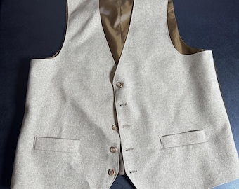 Levis Menswear Suit Vest Mens L Beige Solid Vintage Formal Waistcoat 1636
