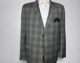 1970s Gotham Fifth Ave New York Mens Gray Check Plaid Blazer Sport Coat 44R