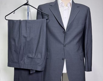 Vintage Brooks Brothers Suit Mens 46L 34x31 Gray Solid Stretch Wool 3-Button