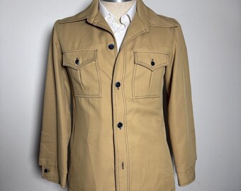 Sears Safari Field Jacket Mens 42L Tan Solid Twill Vintage Utility Coat