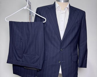 Vintage Chaps Ralph Lauren Suit Mens 42R W35 Navy Pinstripe Wool 2-Button