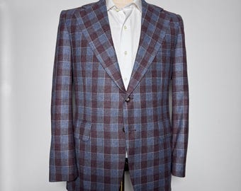 1970s Johnny Carson Blazer Mens 40R  Plaid Vintage 2-Button Sport Coat