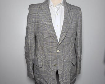 1970s Palm Beach Blazer Mens 38R Brown Tan Plaid Vintage Sport Coat 2 Button