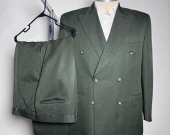 Rigliano 2 Piece Suit Mens 46R W39xL26 Forest Green Textured Double Breasted