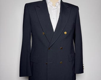 Kuppenheimer Blazer Mens 42 Black Solid Double Breasted Gold Button Vintage