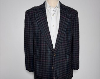 Sandhurst Club Neiman Marcus Sport Coat Mens 40S Grey Blue Plaid Wool Blazer