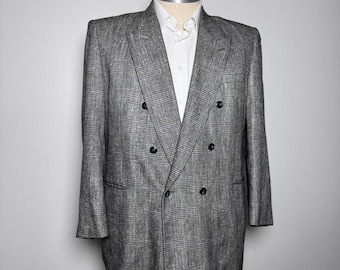 Dario di Napoli Blazer Mens 48L Gray Glen Plaid Double Breasted Peak Lapel Italy