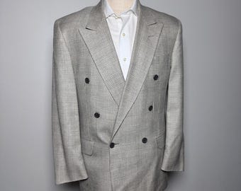 Paul Rodon Couture Blazer Mens 38R Gray Glen Plaid Double Breasted Peak Lapel
