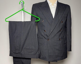 Chaps Ralph Lauren Suit Mens 42R W36 Charcoal Gray Pinstripe Double Breasted