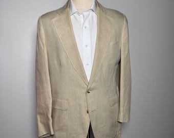 1970s Brooks Brothers Blazer Mens 40G Tan Solid Linen Vintage Sport Coat