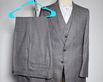 1980s Michael Yale Wool Plaid 3-Piece Suit 40R 36x32