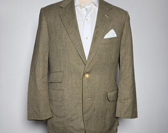 Oxxford Kleidung Sportmantel Herren 40 Bräunlich Braun Fischgrät Nadelstreifen Wollblazer