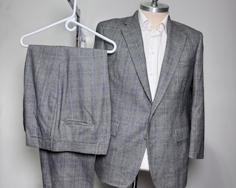 Nordstrom Chaps Ralph Lauren Suit Mens 42R 38W Grey Glen Plaid Wool Vintage
