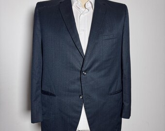 1970s Fashion Park Blazer Jacket Mens 44R Blue Sharkskin Vintage USA Made