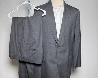 Brooks Brothers Suit Mens 40R 37x30 Grey Solid Wool Blend 2-Button Vintage USA