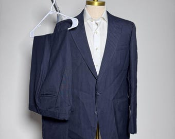 CRICKETEER Mens Pinstripe Wool Blend Suit 42R 33W 2pc Navy Business Formal