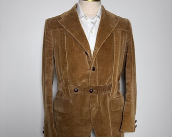 McGregor Sport Coat Mens 40R Tan Solid Corduroy Vintage Safari Norfolk Blazer