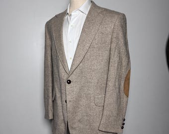 1970s JCPenney Blazer Mens 46L Brown Herringbone Wool Suede Elbow Patch Vintage