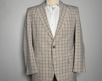 Kuppenheimer Mens Plaid Blazer Sport Coat 42L Brown Tan Yellow