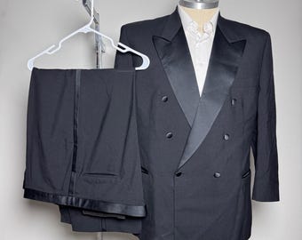 Givenchy Monsieur Tuxedo Suit Mens 46S 42W Black Solid Double Breasted Peak