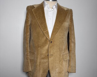1970s Vintage Amalgamated Blazer Mens 42L Tan Solid 2-Button Sport Coat USA