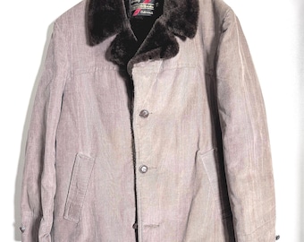 Sears The Mens Store Corduroy Faux Fur Collar Outerwear Jacket Coat 44 XL