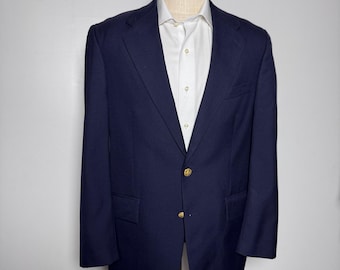 Chaps Ralph Lauren Blazer Mens 40R Navy Blue Solid Wool Gold Button Sport Coat