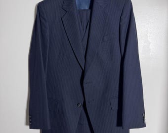 Walton Clothes 3 Piece Suit Mens 36R 29x30 Navy Blue Pinstripe Vintage USA Made