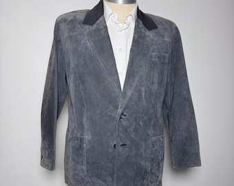 Vintage Milenti Suede Leather Blazer Mens 44 Grey Solid Jacket
