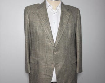 Hart Schaffner Marx Blazer Mens 42R Brown Glen Check Wool Sport Coat Vintage