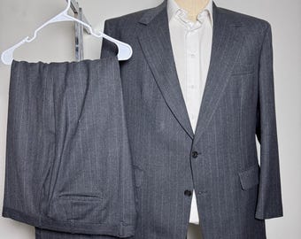 Bill Blass Anzug Herren 46R 41x30 Grau Nadelstreifen 2-Knopf Wolle Professionell USA