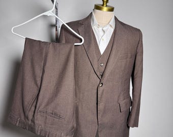 Vintage Carlisle's 3-Piece Suit Mens 42S W36 Brown Vintage 2-Button Notch Lapel