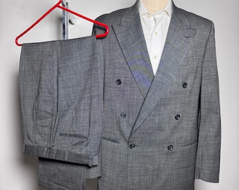 Enrico Corsini Suit Mens 42L 32x31 Grey Microcheck Double Breasted Wool Vintage