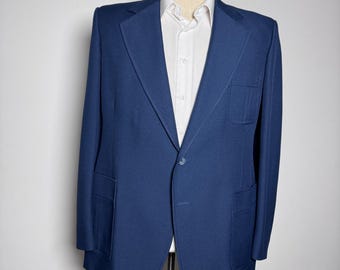 1970s Tall & Big Blazer Mens 46L Blue Solid Vintage 70s Two Button Sport Coat