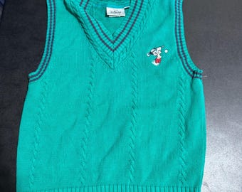 Disney Store Sweater Vest Mens Medium Teal Cable Knit Golfing Mickey Mouse