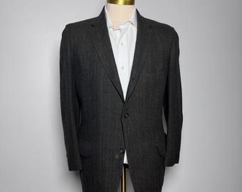 1960s Sport Coat Mens 38R Charcoal Gray Tweed Wool Vintage Blazer 2-Button