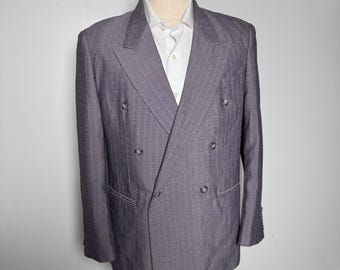 Gino Cappeli Blazer Mens 40S Purple Pinstripe Double Breasted Peak Lapel Vintage