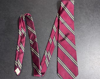 Brooks Brothers Makers Necktie Mens OS Burgundy Gold Repp Stripe Silk England